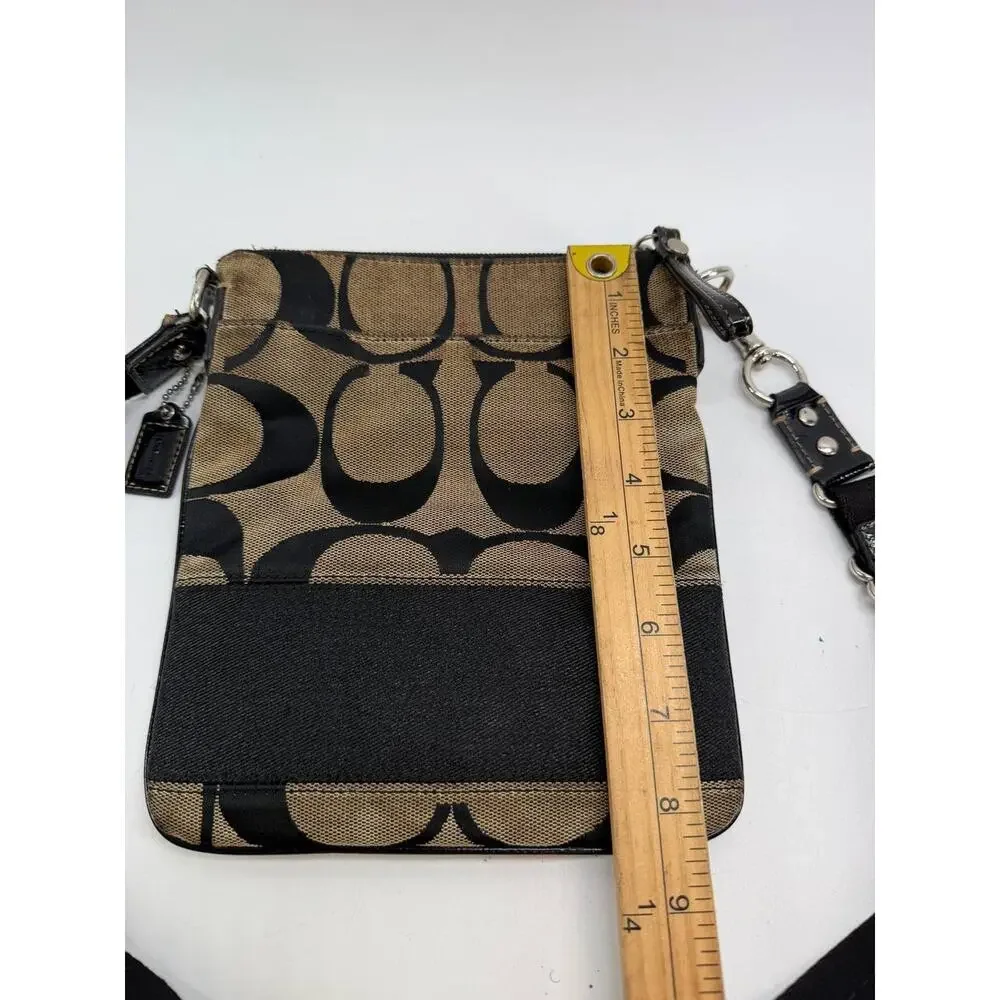 Coach Signature Canvas Crossbody Messenger Bag Brown Black Adjustable Strap